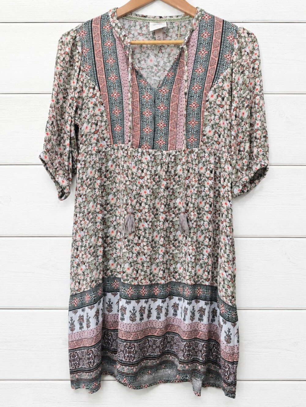 Knox Rose Floral Boho Print Tunic Dress - Size XS